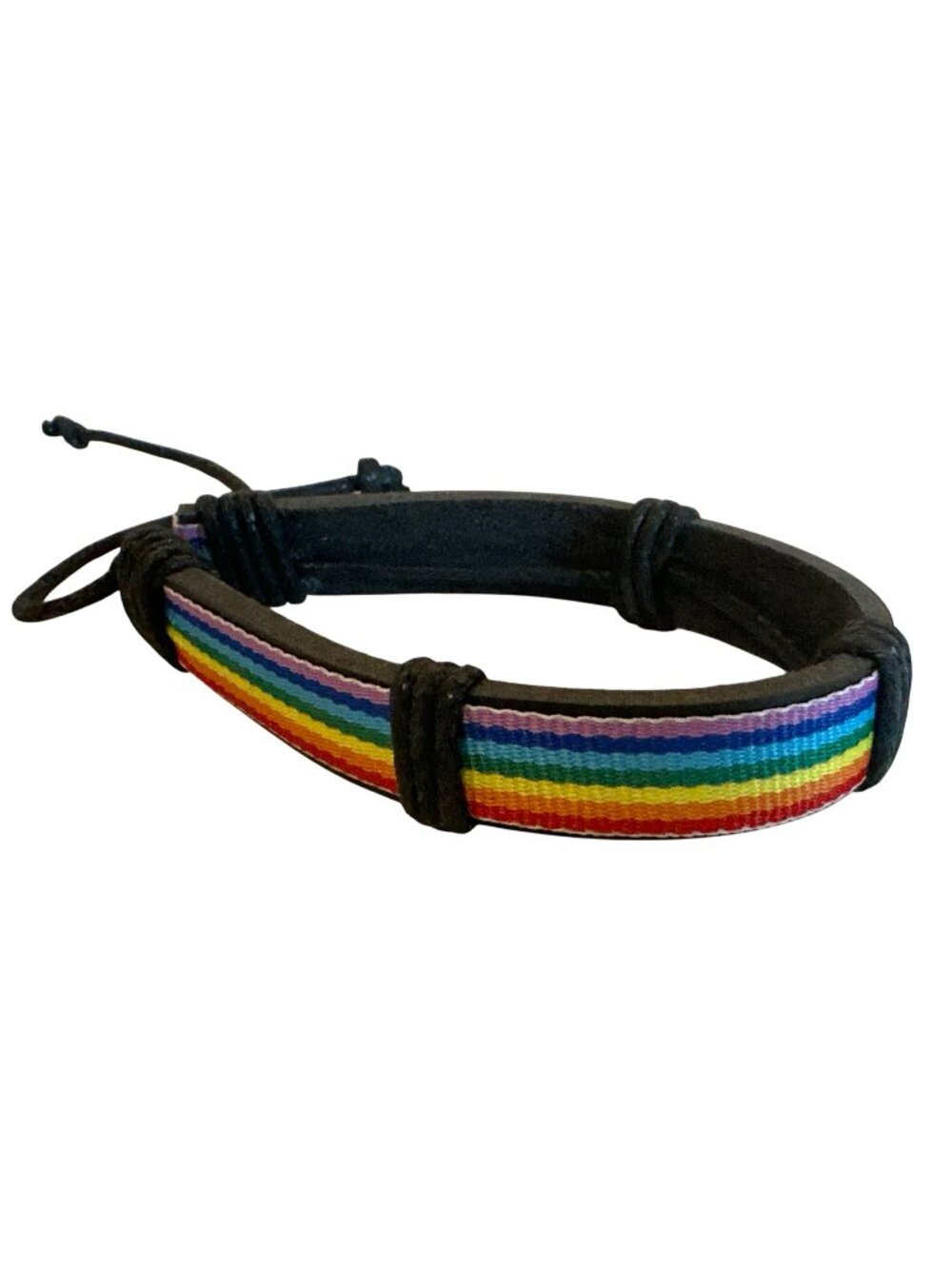 Handmade Rainbow Pride Adjustable Leather Bracelet Unisex 1/4" Band Pride Month